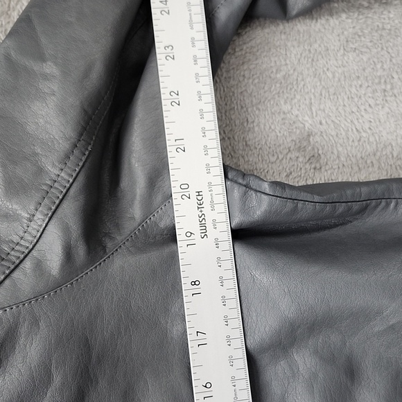 Empyre Hooded Jacket Womens Size Large Gray Full Zip Faux Leather Sleeves - Picture 10 of 14